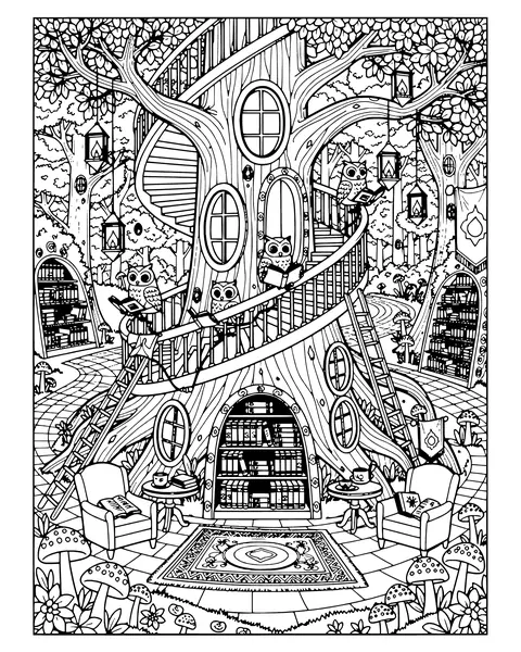 Enchanted Library Tree coloring page