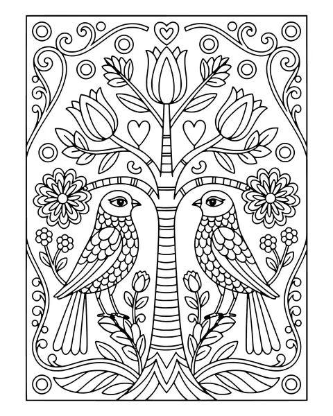 Folk Art Birds coloring page