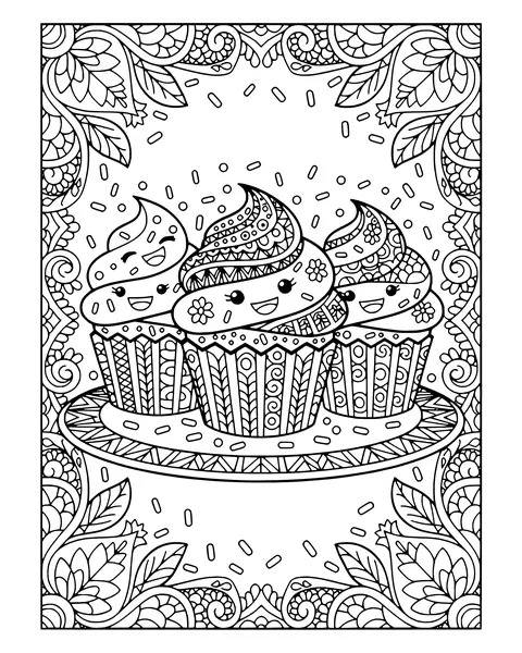 Happy Cupcake Friends coloring page