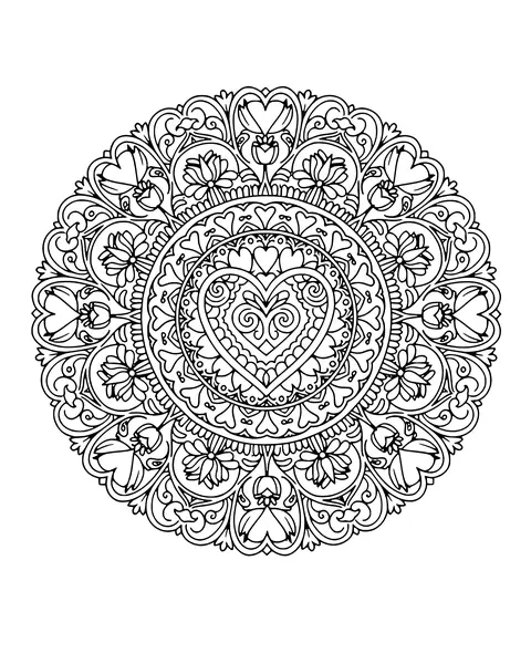 Hearts and Flowers Mandala coloring page