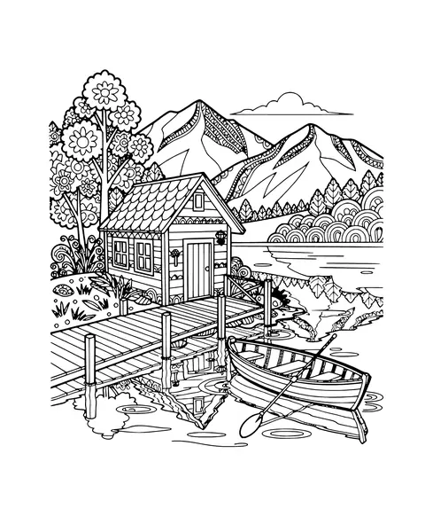 Lakeside Boathouse coloring page