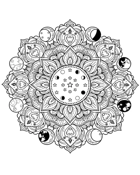 Moon Phase Mandala coloring page