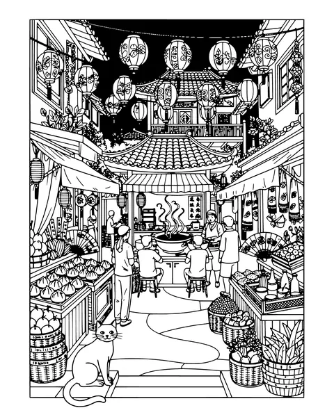 Night Market Lanterns coloring page