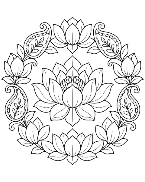 Paisley Lotus Wreath coloring page