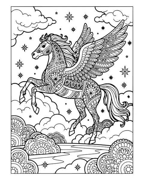 Pegasus in the Clouds coloring page