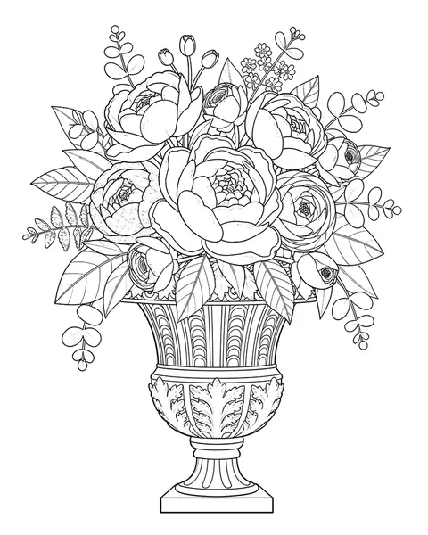 Peonies in an Urn coloring page