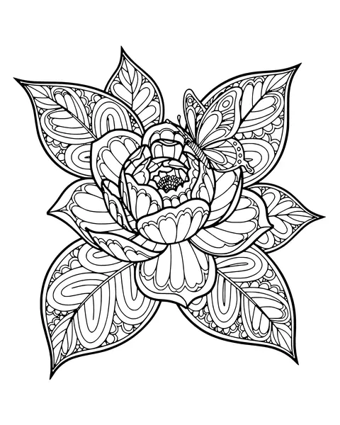 Peony and Butterfly coloring page