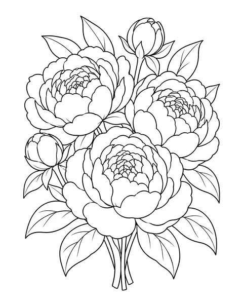 Peony Bouquet coloring page