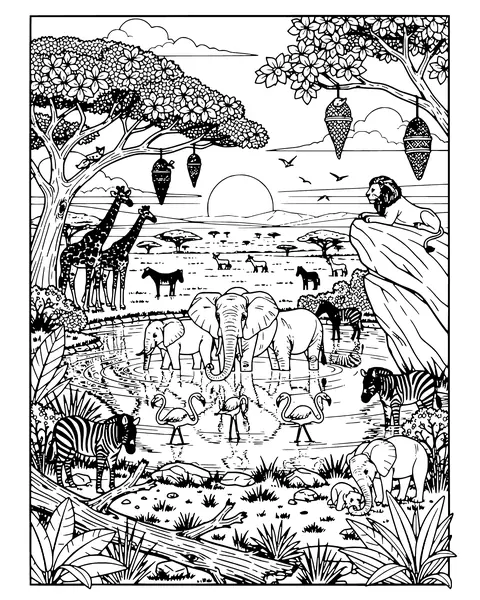 Savanna Waterhole coloring page