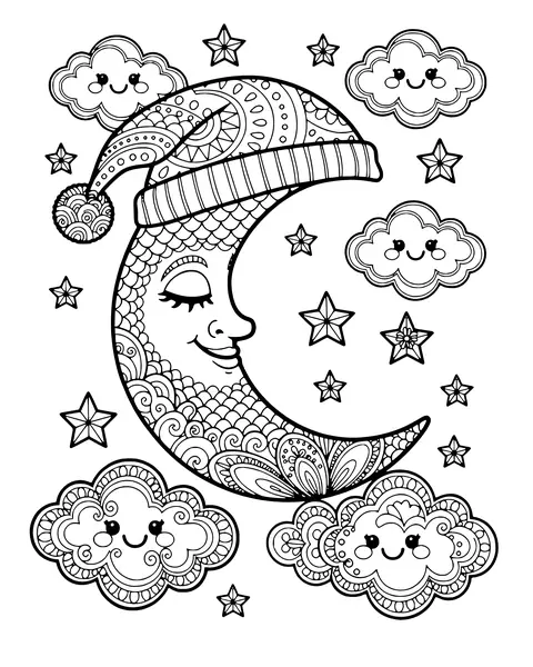 Sleepy Moon and Stars coloring page