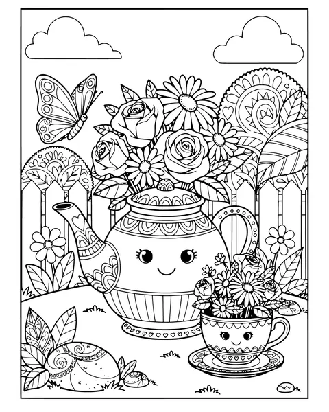 Teapot Garden coloring page