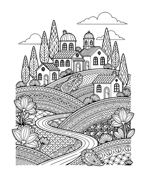Tuscan Hill Village coloring page