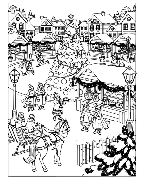 Winter Village Square coloring page