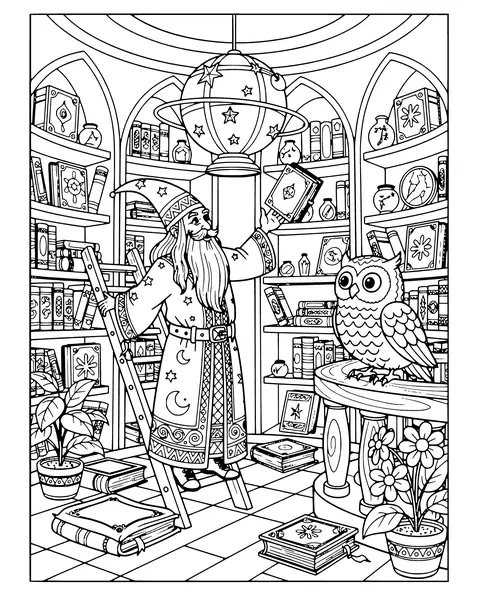 Wizard's Library coloring page