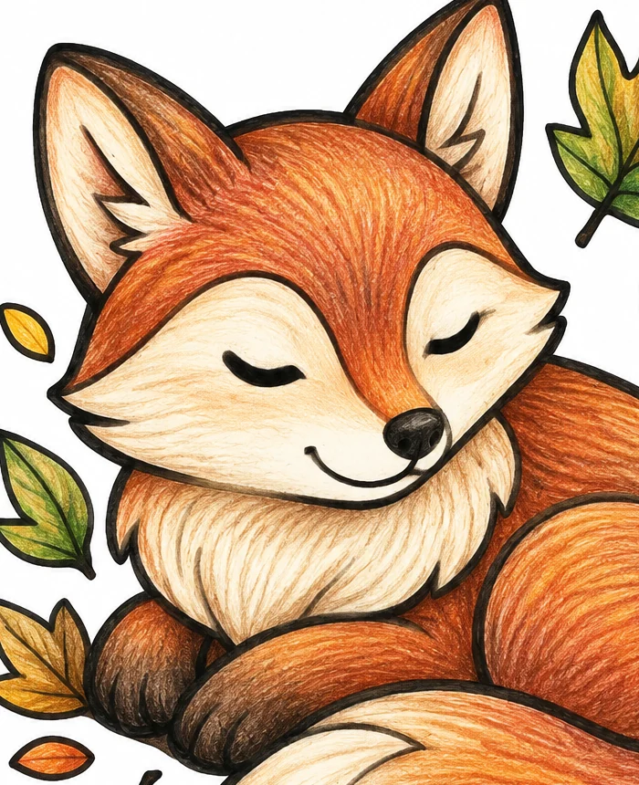 Detalle de un zorro coloreado con textura de crayón
