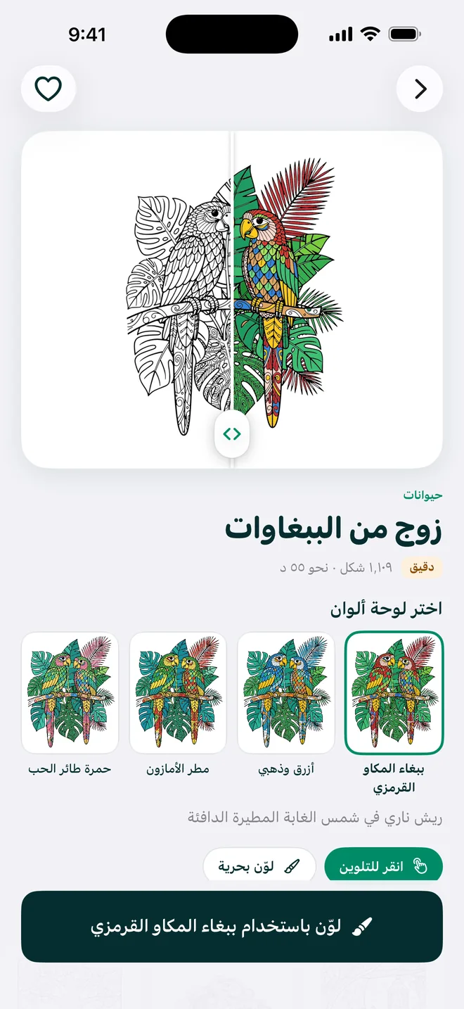 شاشة Paint Alive: ألوان مختارة لكل لوحة