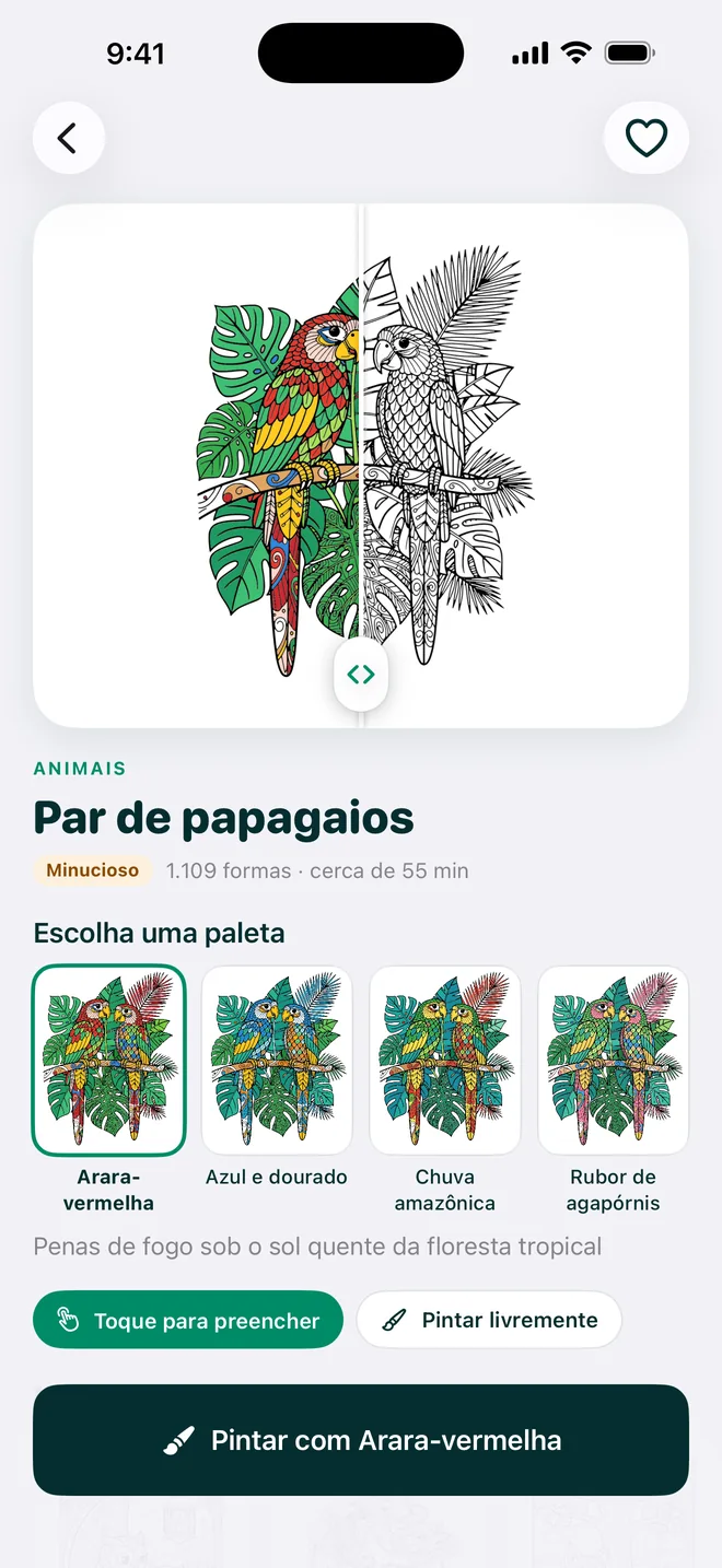 Tela do Paint Alive: Paletas feitas para cada desenho